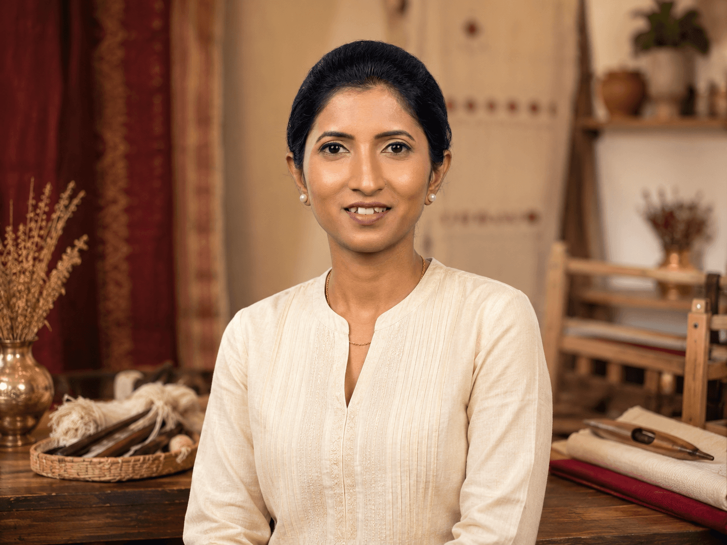Mythili at her workbench